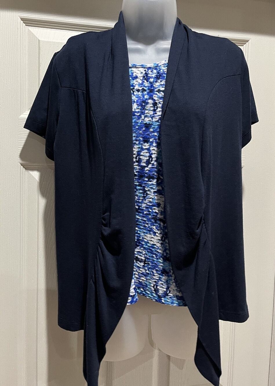 Sag Harbor Women's 3/4 Sleeve Waterfall Front 2fer Navy PM